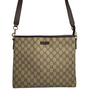 Gucci GG Plus Monogram Flat Messenger Crossbody Bag Brown